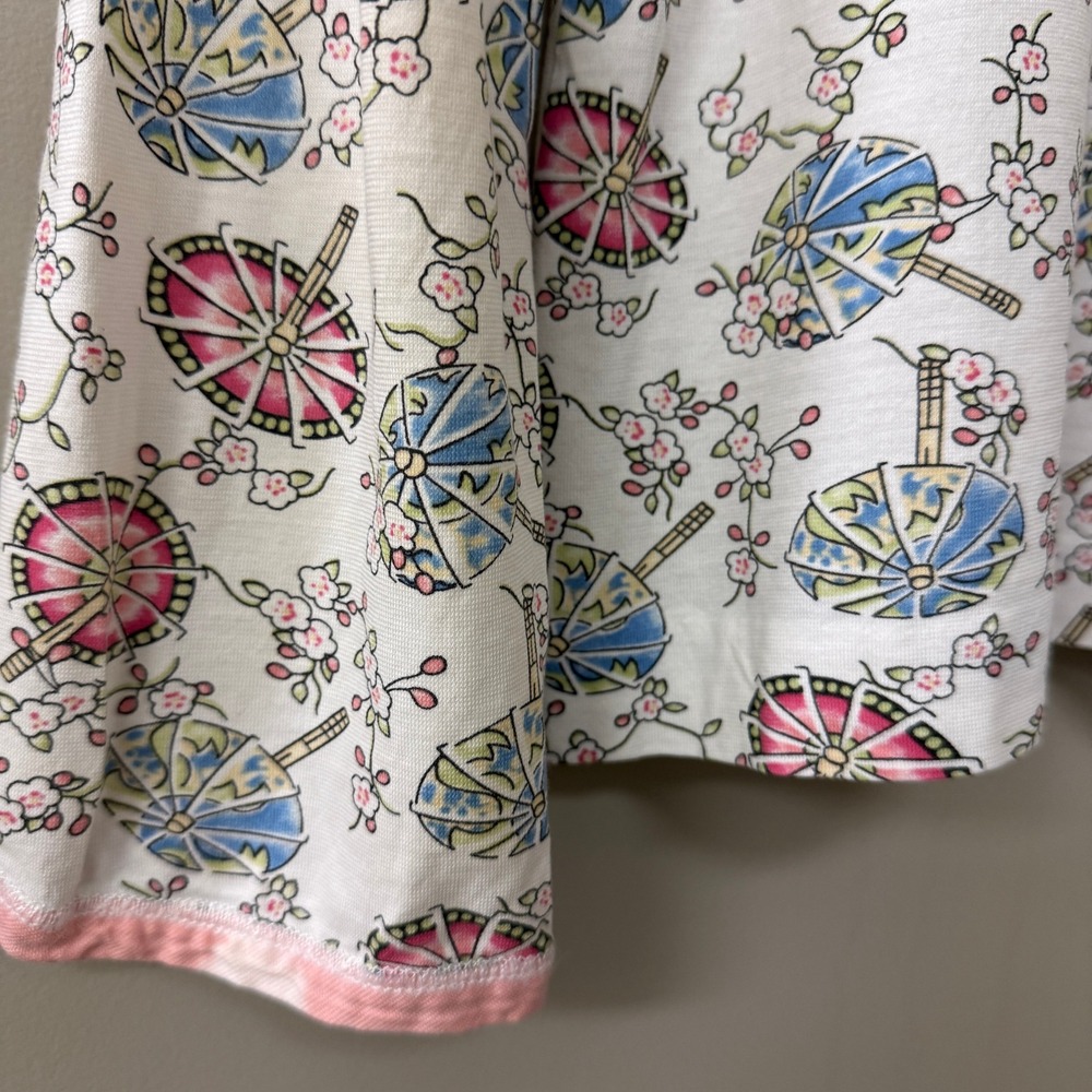 Green Cotton Womens Parasol Cherry Blossom V-Neck Long Sleeve Lounge Top Small - Picture 10 of 11